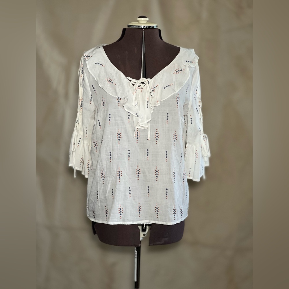 Skies are Blue Ruffle Detail Blouse